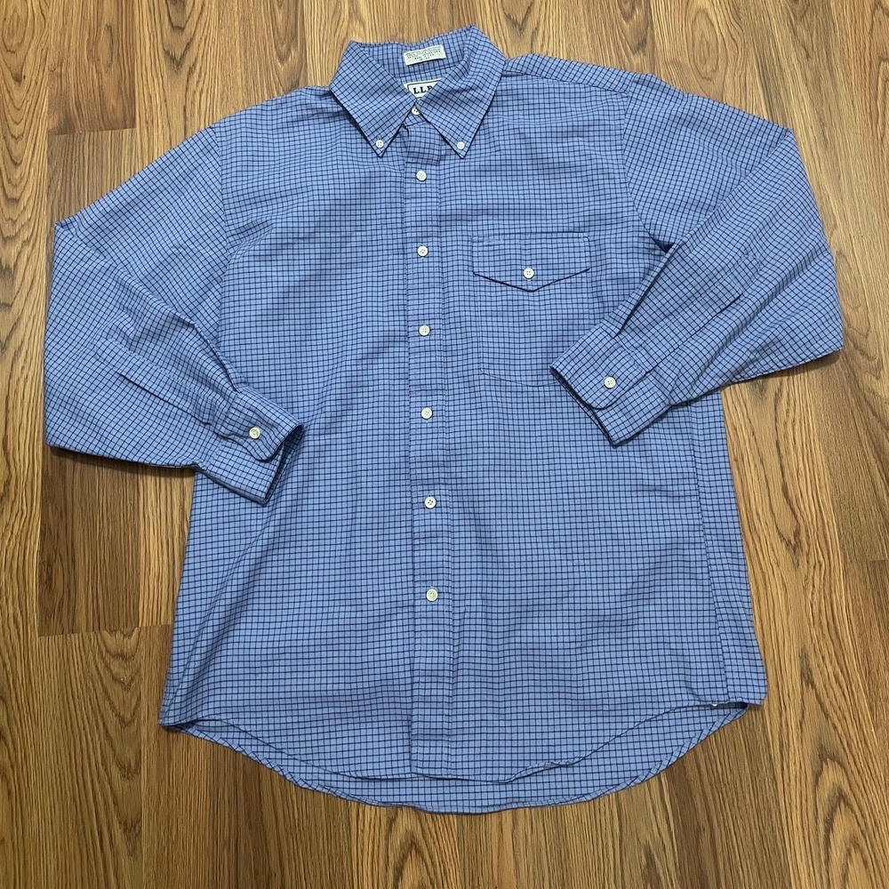 L.L.Bean Shirt Mens Large Vintage 90s Blue Check Made in USA